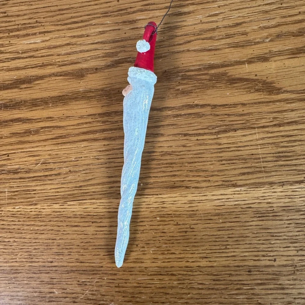 Vintage Style Hand Painted Santa Claus‎ Icicle Christmas Ornament Glitter